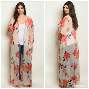 Womens Plus Size Open Front Floral Kimono 1X 2X